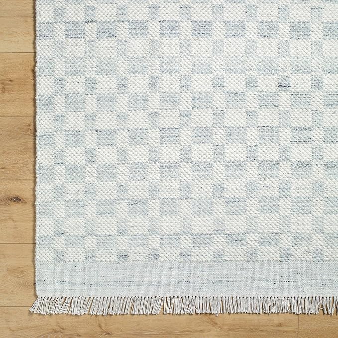 Mark&Day Wool Rugs, 4x6 Clinten Solid and Border Light Slate Checkered Rug, Cream Grey Carpet for Living Room, Bedroom or Kitchen (3'6" x 5'6")