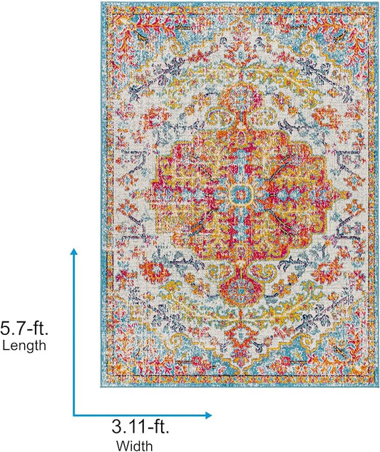 Livabliss Odelia Vintage Bohemian Area Rug,9' x 12'6",Orange/Aqua