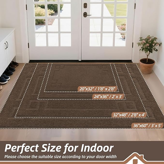 BEQHAUSE Door Mat 32" x 48", Non-Slip Door Mats Indoor Entryway Rugs Washable Low-Profile Absorbent and Stain Resist Floor Mats, Dog Door Mat for Front Back Door, Muddy Wet Shoes & Paws, Brown