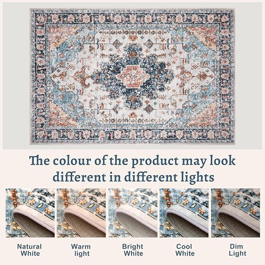Tangsoo 2.6x8 Washable Runner Rug for Hallways, Non Slip Vintage Rug, Soft Low Pile Long Runner, Blue Carpet Runners for Kitchen Bedroom Entryway Bathroom Living Room