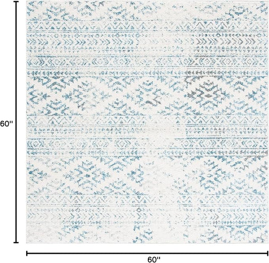 SAFAVIEH Tulum Collection Area Rug - 5' Square, Ivory & Turquoise, Moroccan Boho Tribal Design, Non-Shedding & Easy to Clean, Ideal for Living Room, Bedroom, Dining Space (TUL272E)