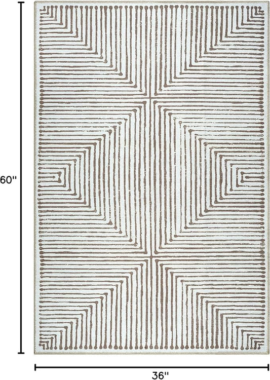 Bloom Rugs Washable Non-Slip 3' x 5' Rug - Brown Striped Area Rug for Living Room, Bedroom, Dining Room, and Kitchen - Exact Size: 3' x 5'