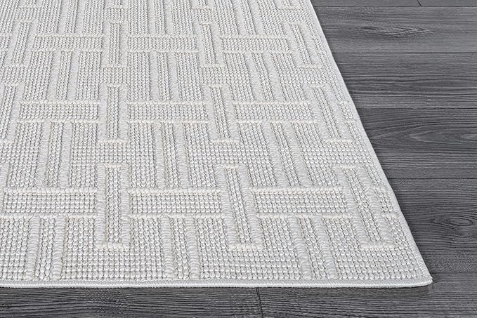 Micro Loop Indoor Rug White 9x12 Boho Geometric Neutral Area Rugs for Living Room Soft Luxury Modern Low and High Pile Durable Stain Resistant Non-Shedding Indoor Area Carpet 9 x 12