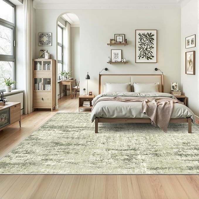 Valenrug Washable Rug 8x10 - Stain Resistant 8x10 Area Rugs for Living Room, Non Slip Backing Printed Rugs for Bedroom, Folable Machine Washable Area Rug(Green,8'x10')