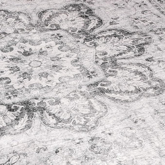 ReaLife Rugs Machine Washable Area Rug Runner - Living Room Bedroom Bathroom Kitchen Entryway Office - Padded Low Pile Stain Resistant Premium - Boho Farmhouse Vintage - Joy - Gray 3' x 5'