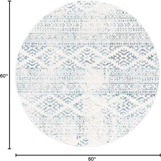 SAFAVIEH Tulum Collection Area Rug - 5' Round, Ivory & Turquoise, Moroccan Boho Tribal Design, Non-Shedding & Easy to Clean, Ideal for Living Room, Bedroom, Dining Space (TUL272E)