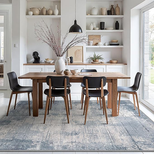 Bavni 5x7 Rug, Abstract Machine Washable Rug Non-Slip, Soft Modern Lightweight Area Rug, Stain Resistant Rugs for Living Room, Bedroom, Dining Room, Abstract Blue