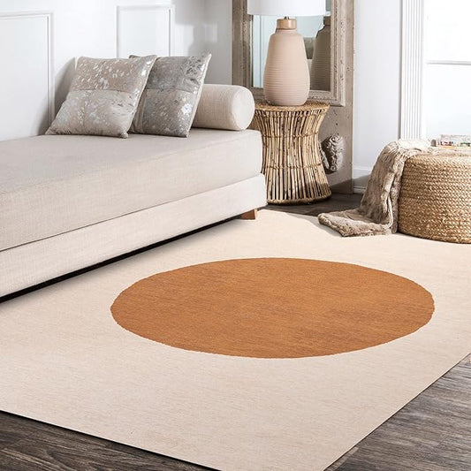 JONATHAN Y Machine Washable Indoor Area Rug 8X10 Cream/Terracotta, Cirkel Minimalist Geometric Dot for Living Room, Bedroom, Kitchen, Office, Easy-Cleaning, Pet-Friendly, Non-Shedding WSH113A-8