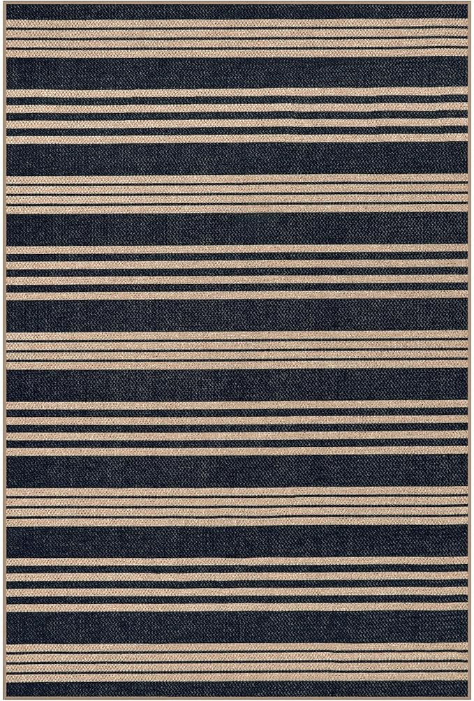 Lahome Striped Easy Jute Front Door Mat, 2x3 Washable Kitchen Rug Small Indoor Outdoor Rugs for Entryway, Farmhouse Neutral Lightweight Non Slip Black Carpet for Foyer