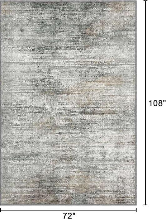 Bavni Rugs for Bedroom, Machine Washable Modern Rug Non-Slip, Foldable Simple 6x9 Area Rugs, Soft Low Pile Carpet for Living Room, Dining Room, Playroom, Granite Gray