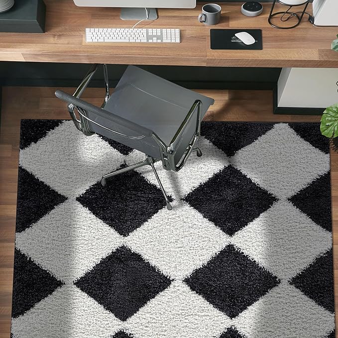 Rugshop Diamond Wave Pattern Shag Area Rug Anthracite Dark Gray 4' x 6' Ideal for Small Living Rooms, Offices, or Beside The Bed