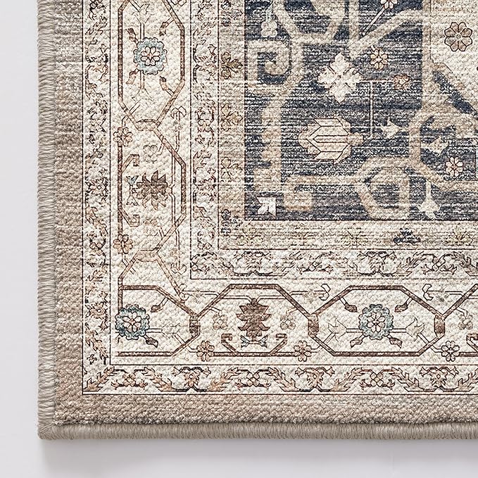 LUMI 8x12 Washable Area Rug for Living Room, Ultra Soft Traditional Rugs Non Slip with Rubber Backing, Low Profile, High Traffic, Stain Resistant Carpets, Ideal for Bedroom, Dining Room, Indoor