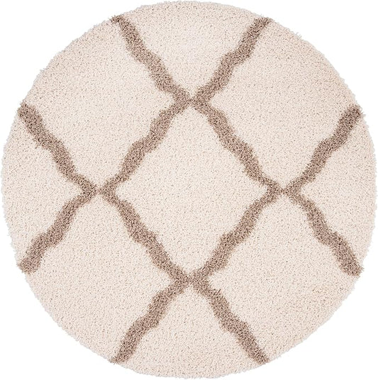 SAFAVIEH Dallas Shag Collection Area Rug - 10' Round, Ivory & Beige, Trellis Design, Non-Shedding & Easy Care, 1.5-inch Thick Ideal for High Traffic Areas in Living Room, Bedroom (SGD257B)