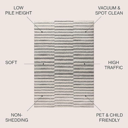 JONATHAN Y Lyla Offset Stripe Gray/Cream Indoor Area Rug, 3x5, Contemporary, Modern, Easy-Cleaning for Living Room, Bedroom, Kitchen, Pet Friendly, Non-Shedding (MOH204A-3)