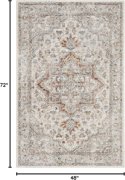 Nourison Home Astra Machine Washable Traditional Grey/Multi 4' x 6' Area Rug, Easy Cleaning, Non Shedding, Bed Room, Living Room, Dining Room, Kitchen (4x6)