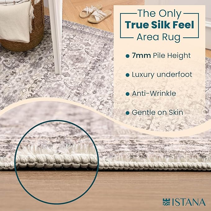 Istana 6x9 Area Rugs - Beige Grey/Light Cream Rugs for Living Room - Luxurious Silk's Soft Touch Living Room Rug - Elegant Non Slip Area Rug