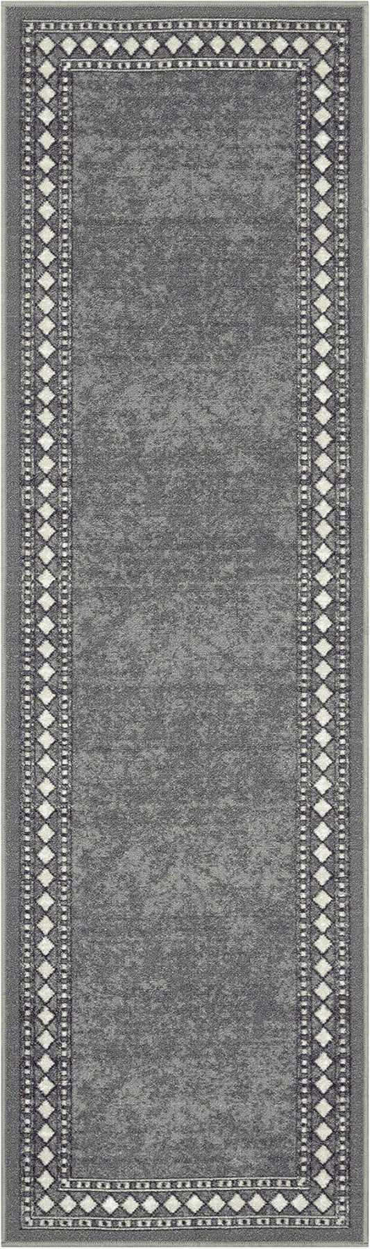 Antep Rugs Alfombras Modern Bordered 2x7 Non-Skid (Non-Slip) Low Profile Pile Rubber Backing Indoor Area Runner Rugs (Gray, 2' x 7')