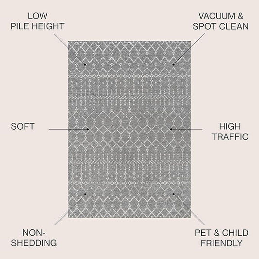 JONATHAN Y Boho Vintage Diamond Gray/Ivory Indoor Area Rug 10X13 ft, Moroccan Hype for Living Room, Bedroom, Kitchen, Office, Easy-Cleaning, High Traffic, Pet-Friendly, Non-Shedding (MOH101C-13)
