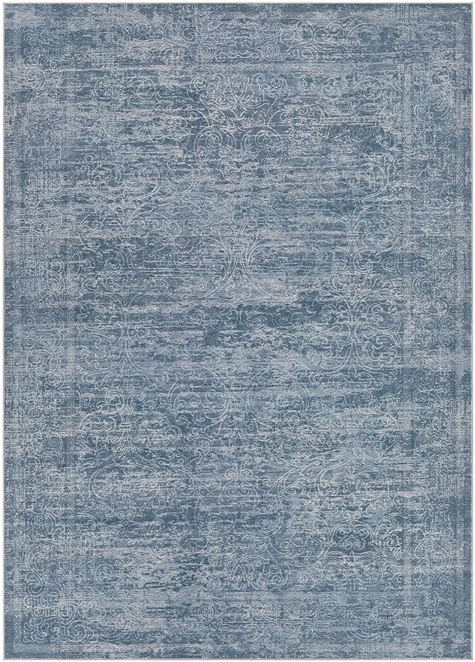 Area Rug Living Room Rugs - 10x14 Abstract Large Soft Indoor Washable Rug Neutral Modern Low Pile Carpet for Bedroom Dining Room Farmhouse Home Office - Dark Blue