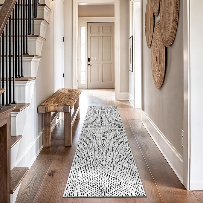 Rugshop Boho Cream Tribal Area Rug Modern Indoor Carpet for Living Room, Bedroom, or Entryway – Non-Shedding, Low Pile Geometric Design 2' 3" x 12'