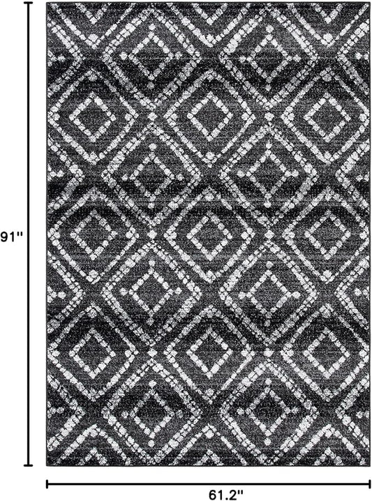 SAFAVIEH Adirondack Collection Area Rug - 5'1" x 7'6", Black & Ivory, Modern Diamond Distressed Design, Non-Shedding & Easy Care, Ideal for High Traffic Areas in Living Room, Bedroom (ADR131A)
