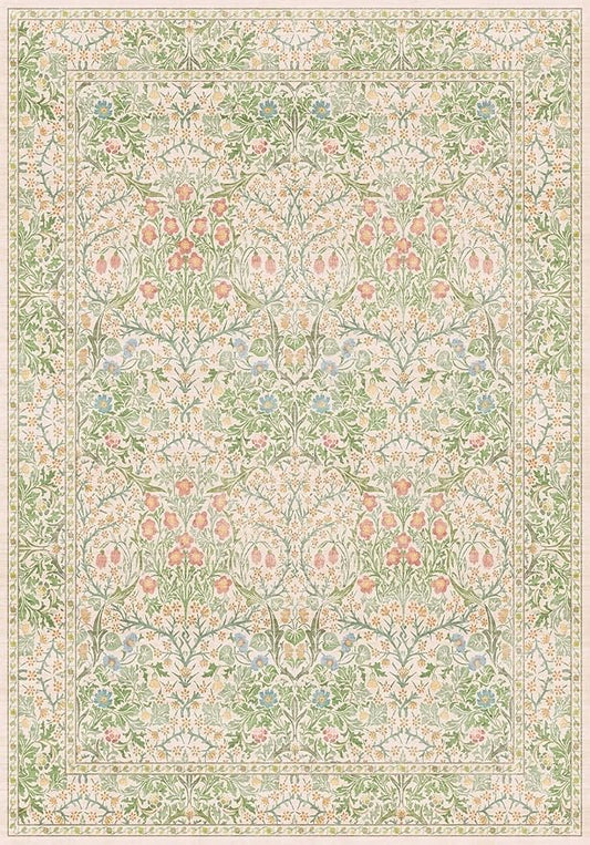 Light Beige Green Botanical Living Room Rug, 7x10 Washable Area Rug for Kids Room, Bedroom, Nursery Room, Living Room, Dining Room, Low Pile Non-Slip - Vintage Design & Fade Resistance