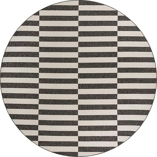 Unique Loom Outdoor Striped Collection Area Rug - Striped (13' Round, Charcoal/Ivory)