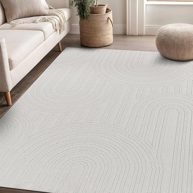 Beverly Rug Micro Loop Area Rug White 5x7 Modern Luxury Soft Circle Geometric Durable Indoor Area Rugs for Living Dining Room Office Stain Resistant Non Shedding Casual Indoor Carpet White 5 x 7
