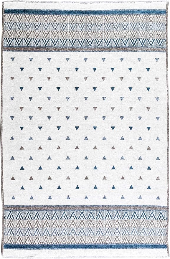 Alfa Rich 7x10 Blue Cream Off White Washable Area Rugs for Living Room Bedroom Kitchen Decor Cotton