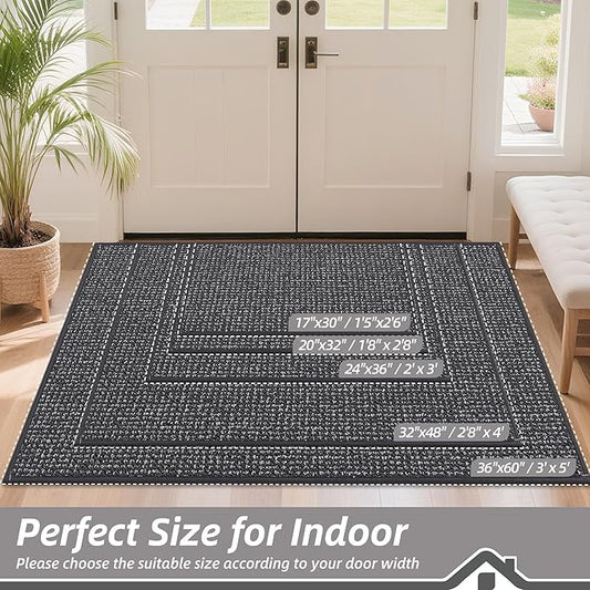 BEQHAUSE Dirt Trapper Door Mat 24" x 36", Non-Slip Washable Doormats Entrance Mat, Dirt Resistant and Absorbent Welcome Mat, Low Profile Floor Mats for Front Back Door and Entryway, Charcoal