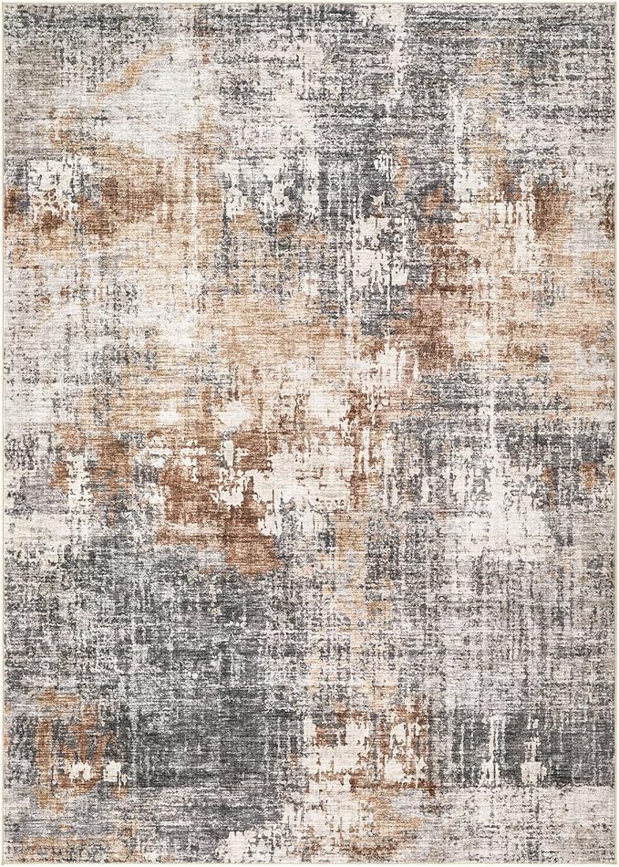Area Rug Living Room Rugs - 6x9 Washable Large Soft Indoor Neutral Modern Abstract Low Pile Rug Carpet for Bedroom Dining Room Farmhouse Home Office - Grey Brown