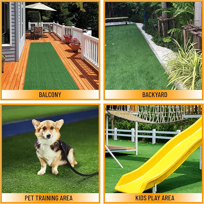 Ottomanson Artificial Grass Outdoor Runner Rug 2'7" x 10' – Waterproof Astro Turf with Drainage Holes – Patio & Lawn Decoration, Easy-Clean Dog Grass Mat