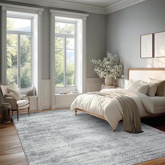 Grey 6x9 Area Rugs for Offic Room Non Slip Washable Rug Hardwood Floor Protector Low Pile Neutral Abstract Modern Floor Carpet for Bedroom Dining Room