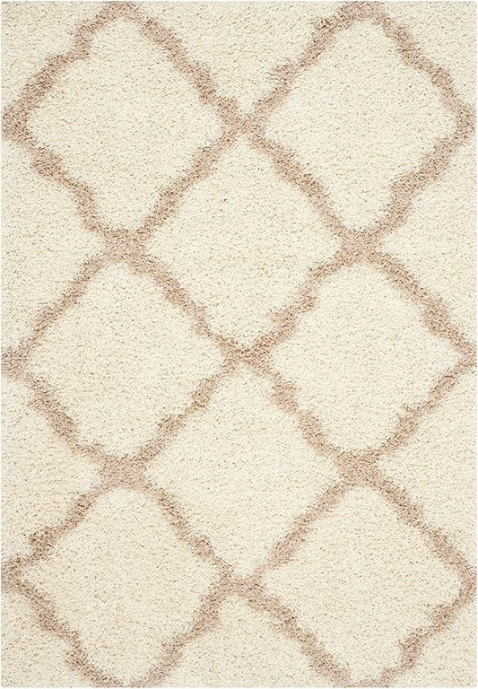 SAFAVIEH Dallas Shag Collection Area Rug - 6' x 9', Ivory & Beige, Trellis Design, Non-Shedding & Easy Care, 1.5-inch Thick Ideal for High Traffic Areas in Living Room, Bedroom (SGD257B)