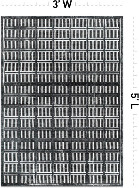 Rugshop Bohemian Stripe Lines Washable Non Slip Area Rug 3' x 5' Black