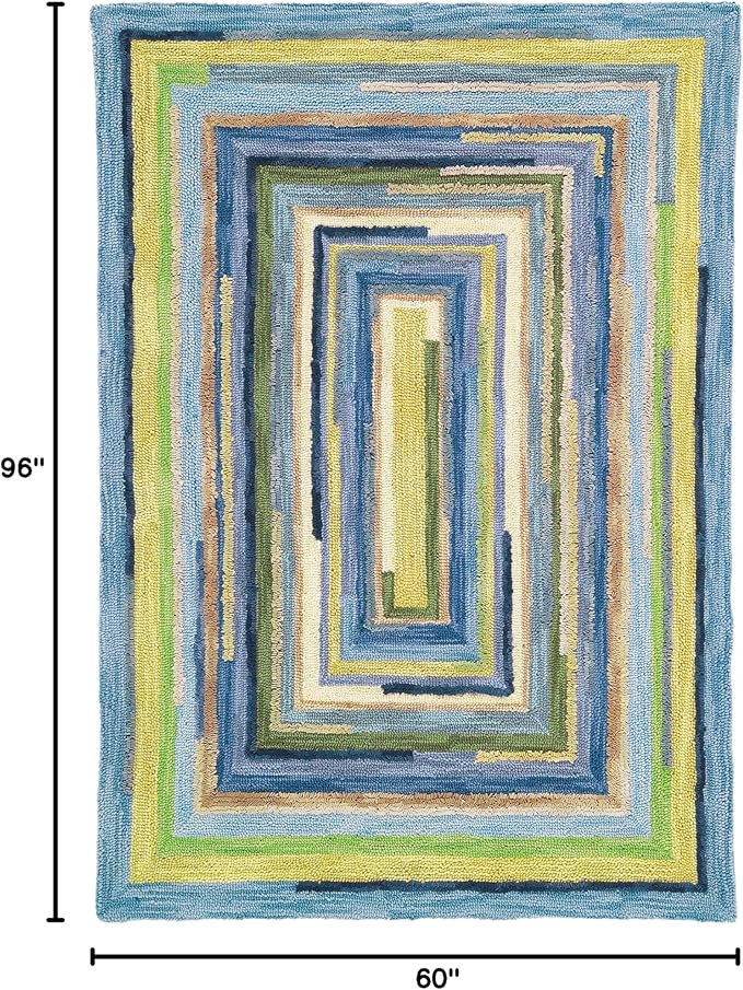 Company C Concentric Squares Area Rug Wool 5' X 8', Sky Striped