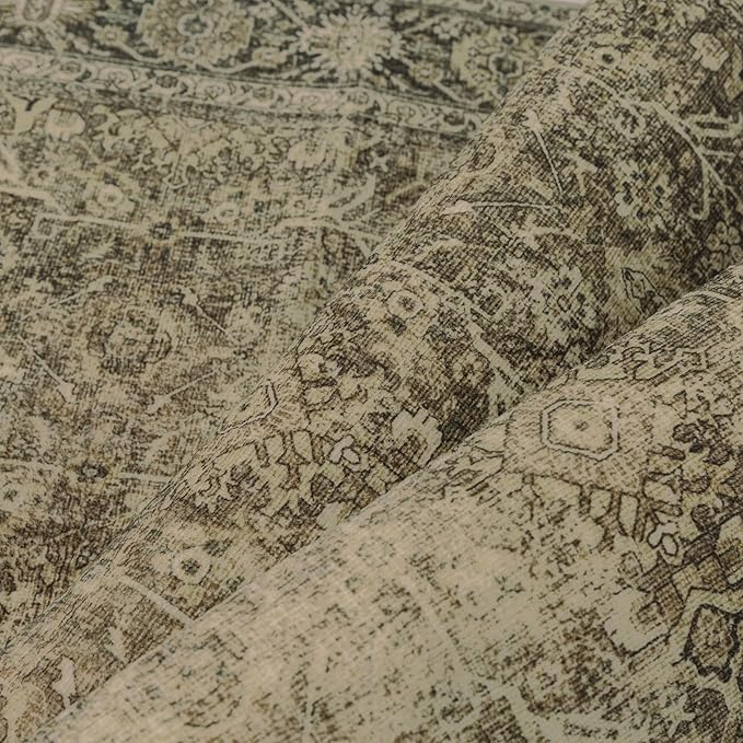 Light Brown 2x6 Vintage Area Rug Hallway Indoor Kitchen Washable Living Room Carpet Tribal Distressed Rug Retro Accent Throw Rug for Office Dining Room Bathroom Faux Wool