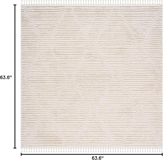 SAFAVIEH Marrakech Collection Area Rug - 5'3" Square, Beige, Moroccan Boho Tribal Tassel Design, Non-Shedding & Easy Care, Ideal for High Traffic Areas in Living Room, Bedroom (MRK517C)