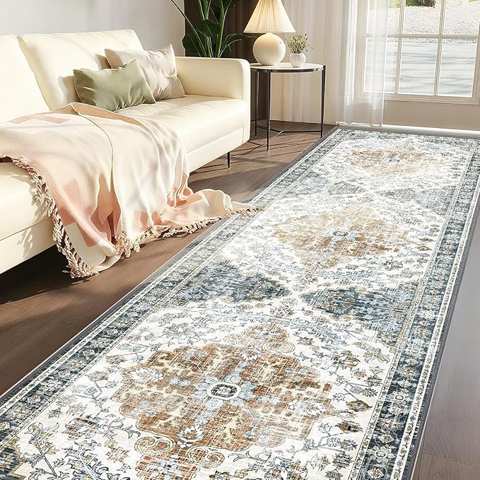 Boho Mandala Pattern 2.6x8ft Runner Rug Non Slip Washable Kitchen Runner Rug with Rubber Backing,Low-Pile Soft Washable Runner Rugs for Hallway Entryway Kitchen Bedroom Living Room Bathroom