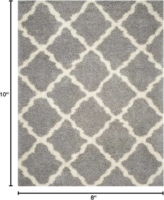 SAFAVIEH Area Rug 8x10 - Dallas Shag Collection - Large - Grey & Ivory, Trellis Pattern, Non-Shedding & Easy Cleaning, Plush Thick Pile, Ideal for Living Room, Bedroom, Dining Space (SGD257G)