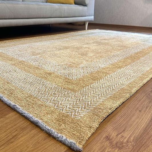 Alfa Rich 3x5 Amber Gold Washable Area Rugs for Living Room Bedroom Kitchen Dining Cotton Runner
