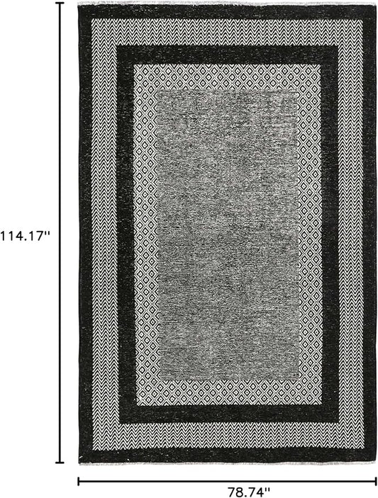 Alfa Rich 7x10 Black Washable Area Rugs for Living Room Bedroom Kitchen Dining Cotton Rug