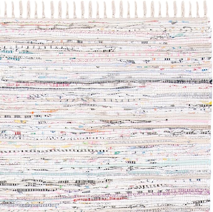 SAFAVIEH Rag Rug Collection Runner Rug - 2'3" x 9', Ivory & Multi, Handmade Boho Stripe Cotton, Ideal for High Traffic Areas in Living Room, Bedroom (RAR121G)