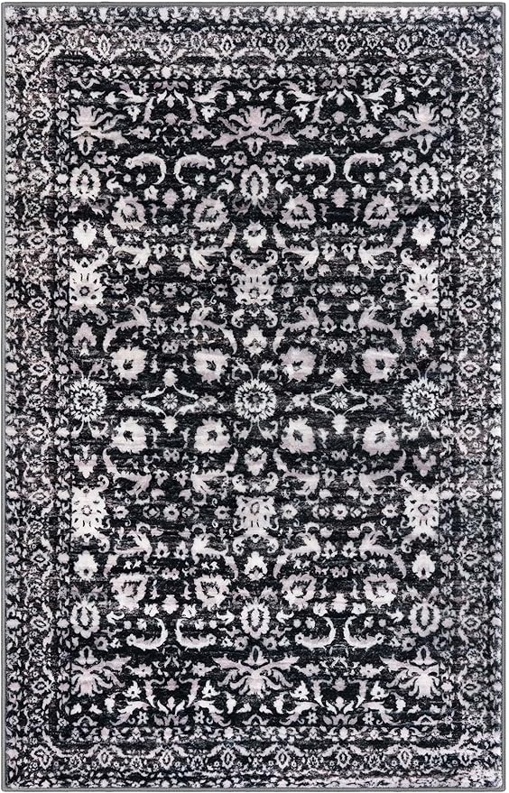 Vintage Entryway Rug 2x3 Washable, Black and White Kitchen Rug, Super Soft Thin Faux Wool Small Area Rug, Non-Slip Accent Mat for Foyer, Bedroom, Office