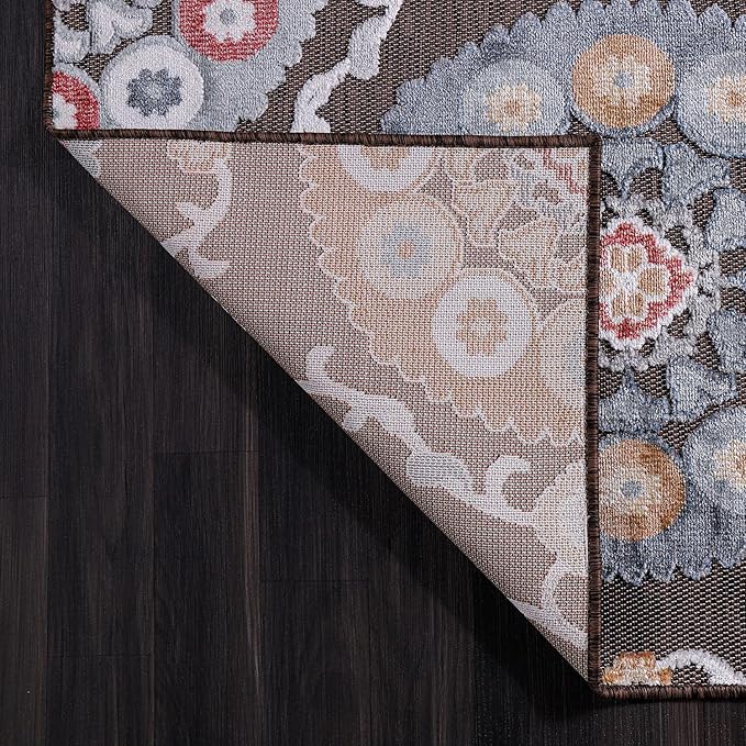 CAMILSON Indoor Outdoor Rug 6x9 Bohemian Medallion Floral Area Rugs for Indoor and Outdoor Patios Easy-Cleaning Non-Shedding Living Room Garden and Kitchen Washable Outside Carpet (6 x 9 / Brown)