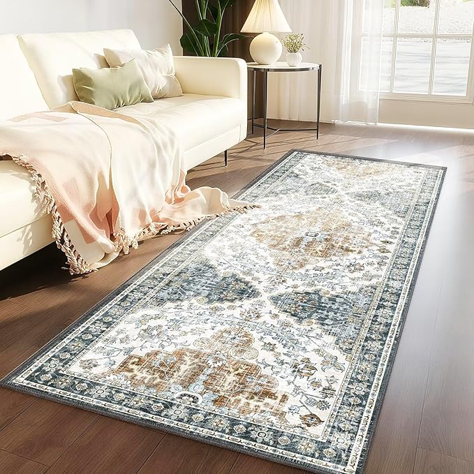 Boho Mandala Pattern 2x6ft Runner Rug Non Slip Washable Kitchen Runner Rug with Rubber Backing,Low-Pile Soft Washable Runner Rugs for Hallway Entryway Kitchen Bedroom Living Room Bathroom