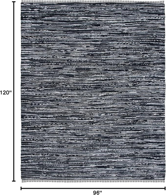 SAFAVIEH Rag Rug Collection Area Rug - 8' x 10', Black, Handmade Boho Stripe Cotton, Ideal for High Traffic Areas in Living Room, Bedroom (RAR121Z)