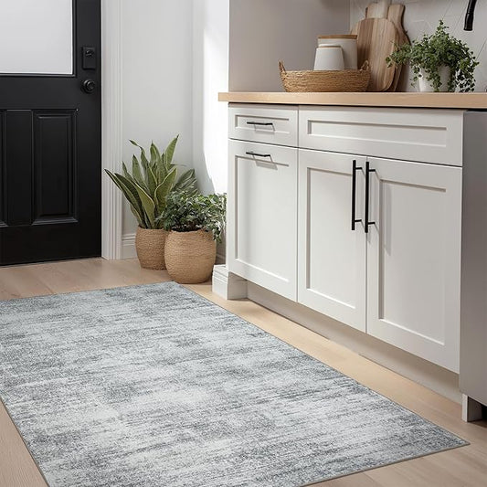 Light Grey Modern Rug for Bedroom 3x5 Minimalist Abstract Style Low Pile Floor Carpet Non Slip Washable 3 x 5 Area Rug for Kitchen Laundry Room Entryway Gray