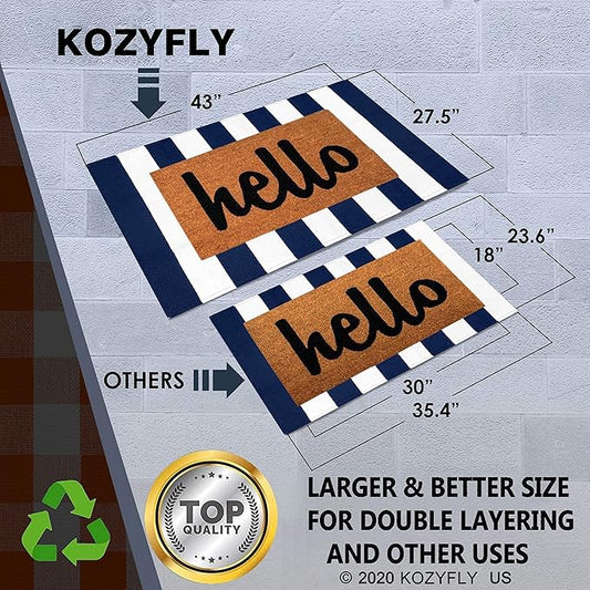 KOZYFLY Striped Outdoor Rug 27.5x43 Inches Front Door Rug Navy and White Woven Cotton Washable Outdoor Doormats Outdoor Entrance Mat for Front Door Entryway Patio Front Porch