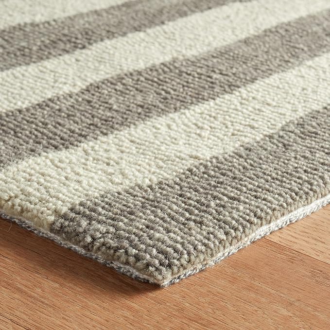 Dash & Albert Silas Stripe Grey Hand Micro Hooked Wool Rug, 8.5 X 11.5 Feet, Grey Stripe Pattern - Premium Luxury Hotel Quality Soft Breathable Hypoallergenic Machine Washable Easy Care All Season